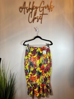 Zara Yellow Floral Sequin Pencil Skirt